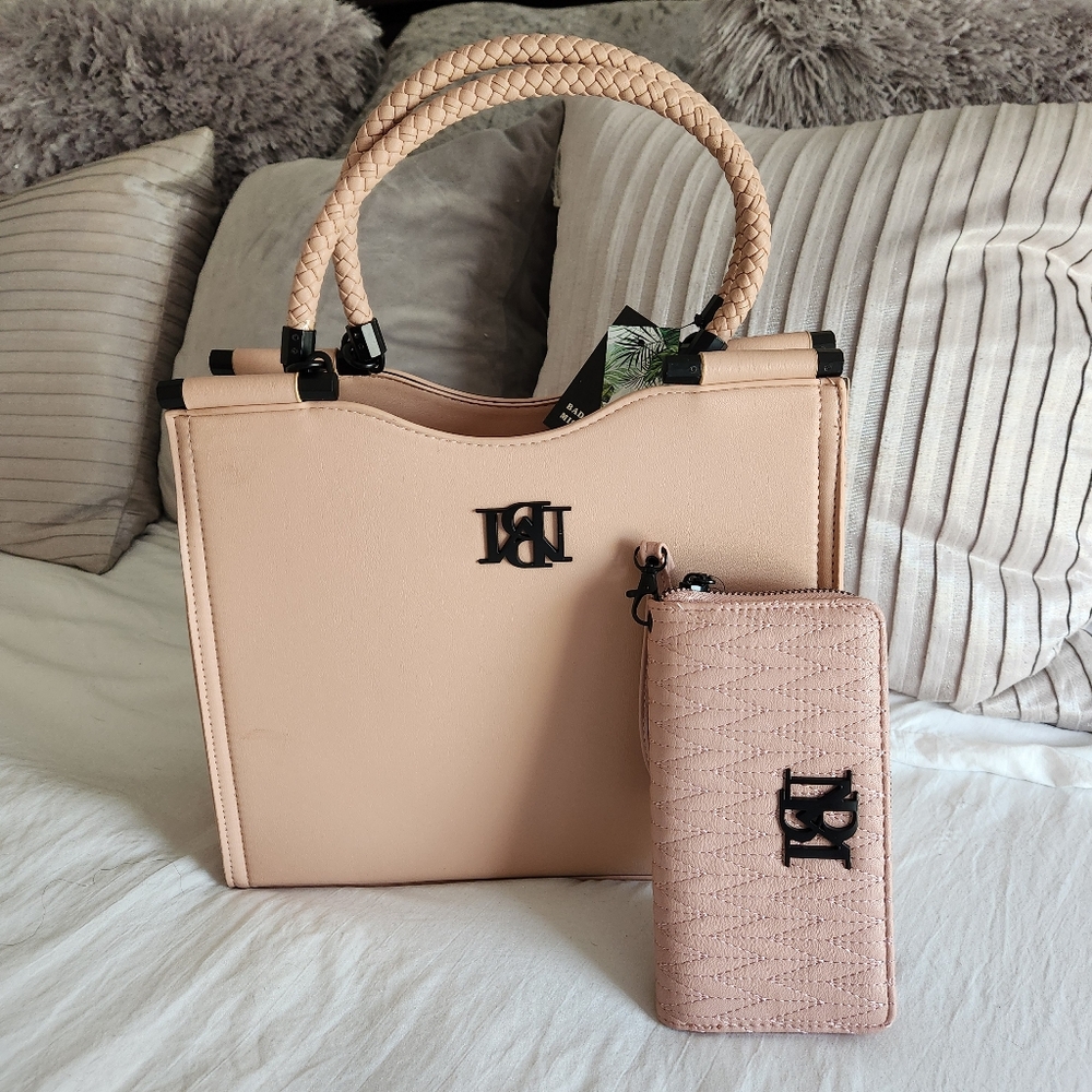 Badgley Mischka Blush Pink Structured Tote with Quilted Wrist Wallet